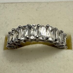 Elegant Silver Crystal Emerald Cut Full Eternity Women's Band Ring